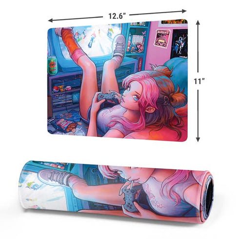 Pink Hair Anime Gamer Girl by Ivy Dolamore Gaming Mouse Pad